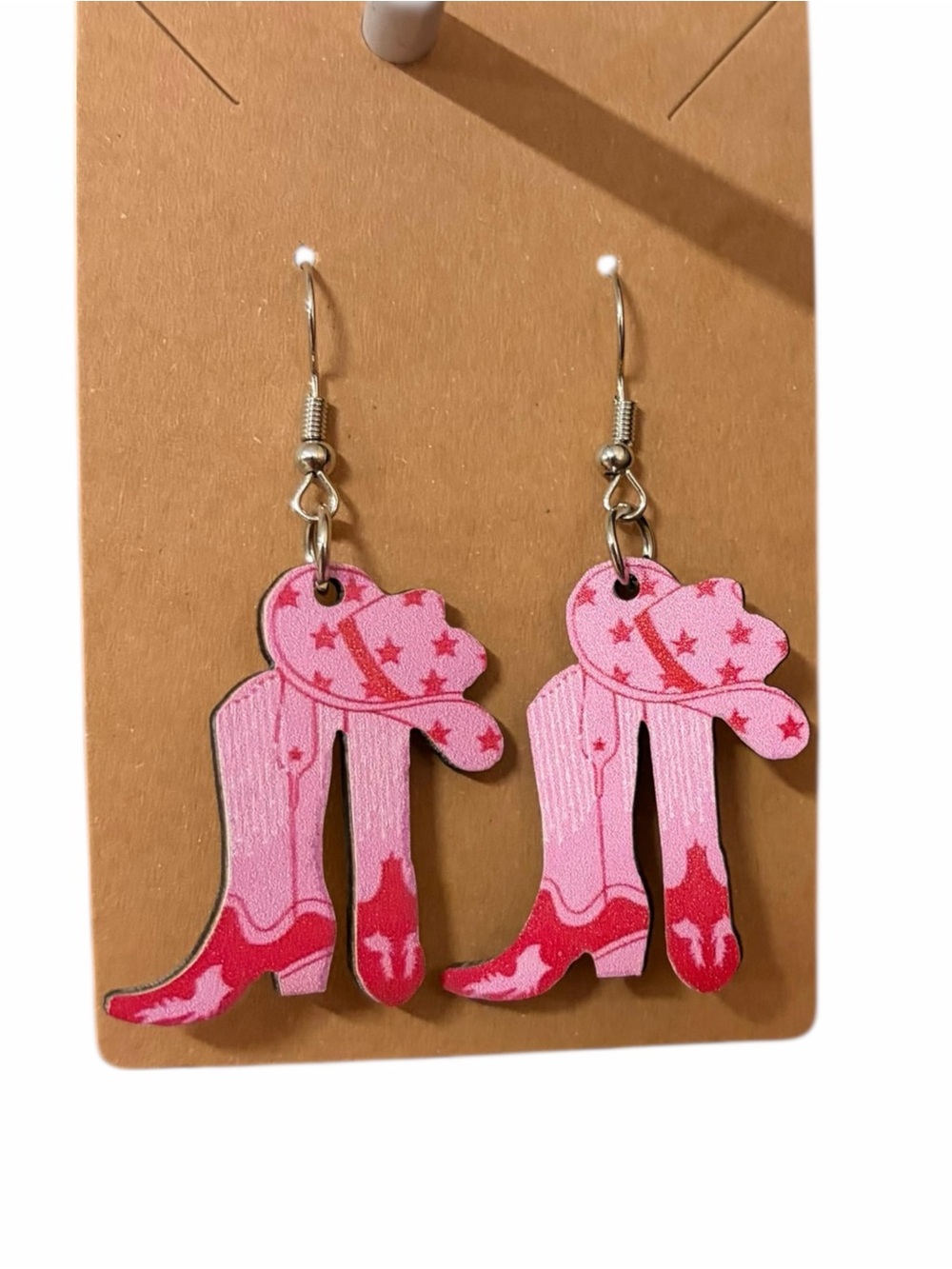 Pink Cowboy Boot and Hat Dangle Earrings